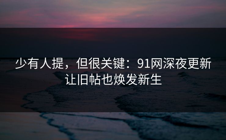 少有人提，但很关键：91网深夜更新让旧帖也焕发新生